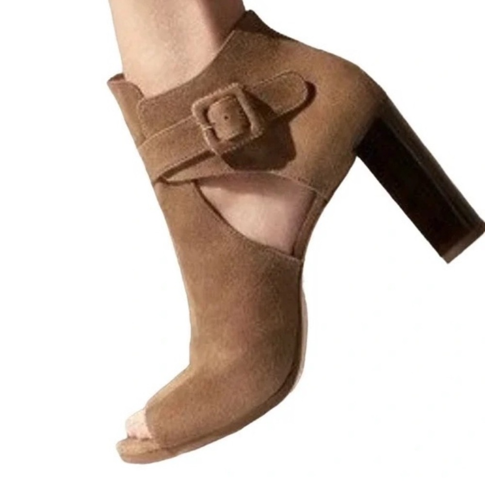 Stuart Weitzman Open Face Nutmeg Tan Suede Ankle Boots Size 8